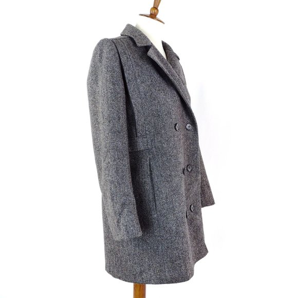 Vintage Gray Wool Herringbone Pea Coat Small - Picture 4 of 10